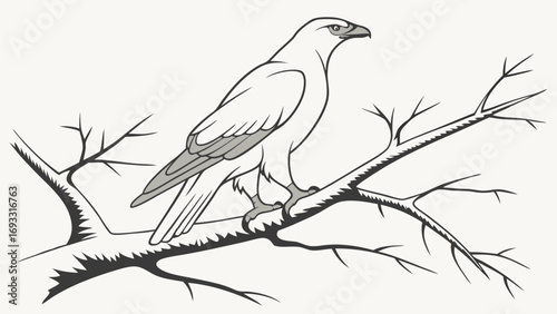 Stylized Bird on Branch Wildlife Vector Illustration Nature Graphic Design.
