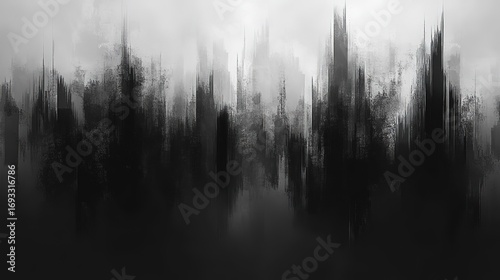 Abstract Monochrome Cityscape with Brush - Stroke Texture Background 