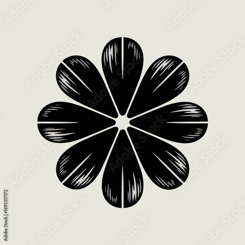 A beautifully crafted black flower design with stylized petals that emphasize elegance and simplicity, perfect for nature-themed projects and artistic representations.