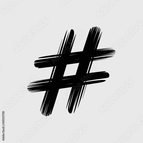 A bold hashtag symbol created with brushstroke techniques gives an artistic expression suitable for social media, digital marketing, and communication-focused designs.
