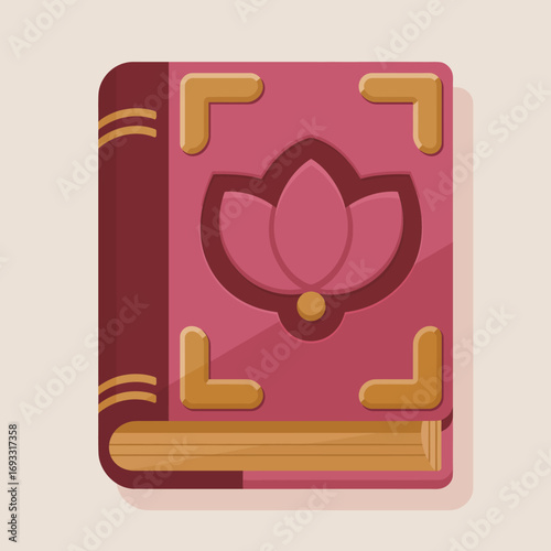 An elegantly styled pink book cover adorned with a lotus emblem, representing purity and wisdom, inviting all to explore the depths of knowledge within its pages.