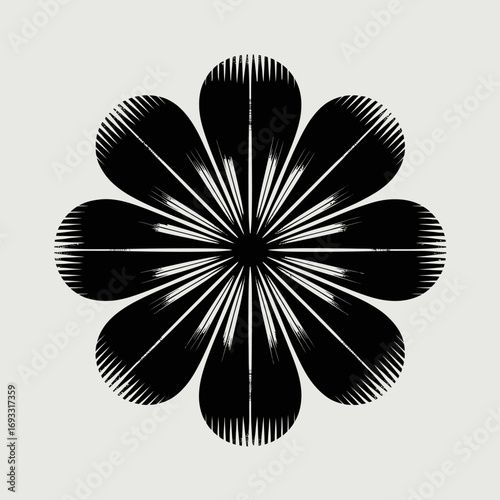 This radiant flower pattern in black and white showcases intricate details, offering a captivating visual effect suitable for various artistic uses and projects.