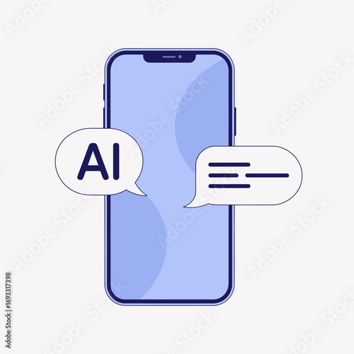 An illustration of a modern smartphone featuring an engaging AI chat interface, symbolizing the intersection of technology, communication, and user interaction in today's digital era.