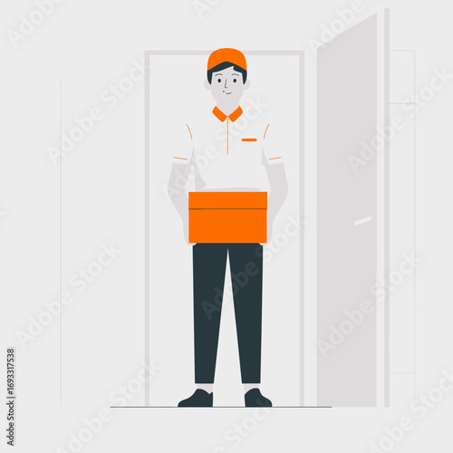 A delivery person is seen standing at a doorway with a package, showcasing the importance of home delivery services in everyday life and customer satisfaction.