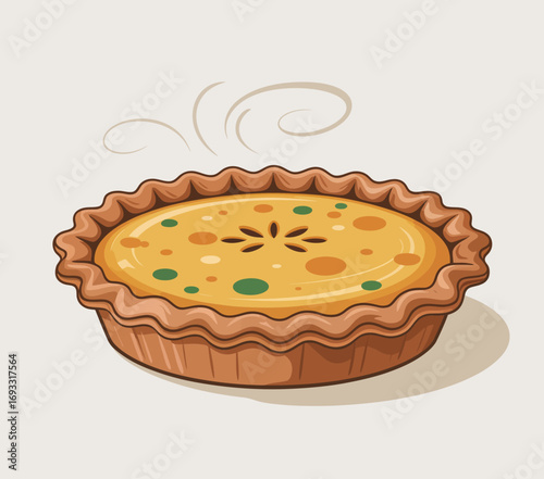 A steaming, freshly baked pie showcasing a golden crust with a vibrant filling, ideal for dessert lovers and home kitchens, evoking warmth and nostalgia.