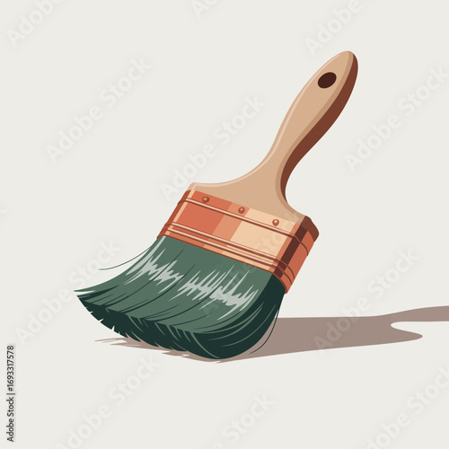 A detailed illustration of a paintbrush showcasing green bristles, emphasizing the artistry and creativity involved in painting and artistic expression.