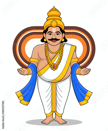 A charming and joyful representation of a deity adorned with a beaded necklace, emanating warmth and positivity in a culturally rich design.