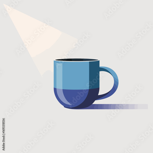 An artistically rendered blue mug showcases a unique lighting effect, capturing the essence of simplicity and elegance while inviting warmth and creativity for coffee lovers.