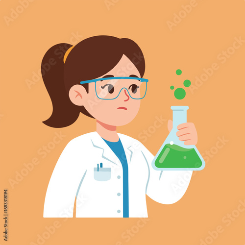 Scientist holds flask with green liquid