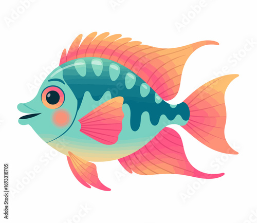 A stylized fish with enchanting patterns showcases the creativity of design, reflecting the allure and diversity of marine life in vibrant colors.