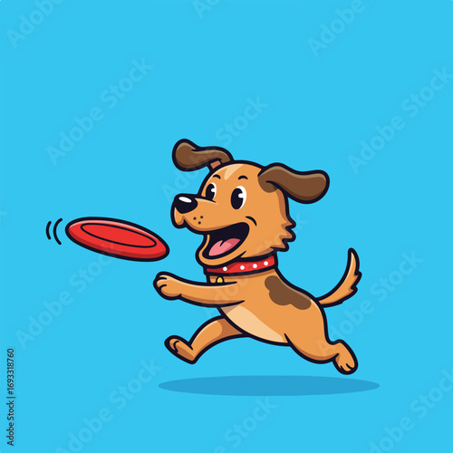 Cartoon dog runs after frisbee