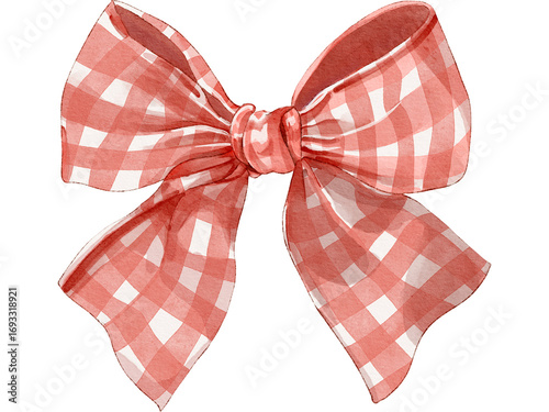 Watercolor Illustration of Red Gingham Bow