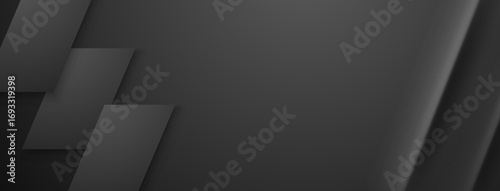 Dark grey rectangles overlap on a gradient background, creating depth and texture.