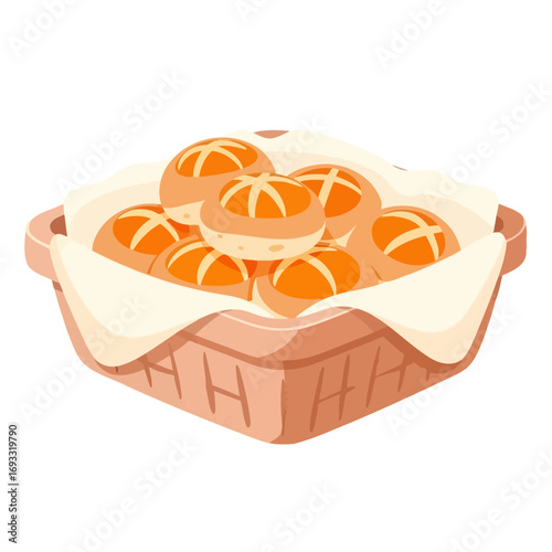 vector illustration of a wicker basket of freshly baked dinner rolls for a warm and inviting Thanksgiving meal.