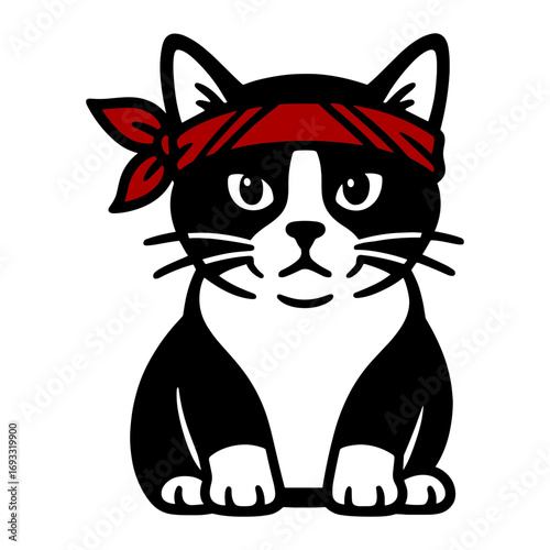 Tuxedo Cat with Bandana