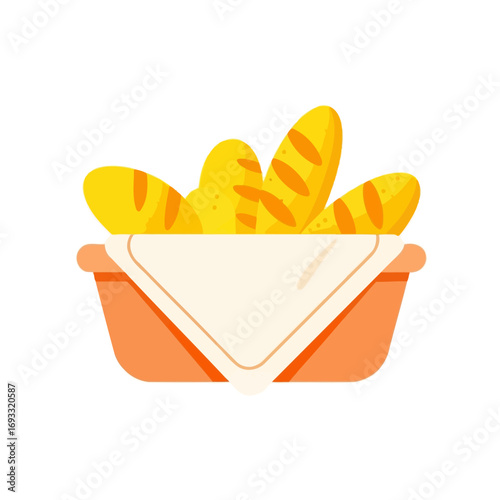 vector illustration of a bread basket lined with a napkin and filled with fresh dinner rolls for a traditional Thanksgiving meal.