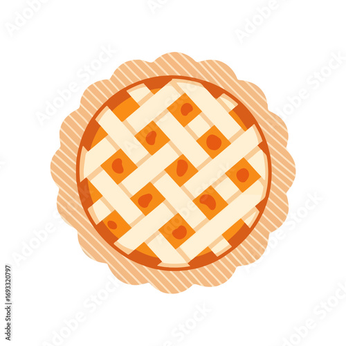 vector illustration of a whole baked apple pie with a golden brown lattice crust for a classic homemade Thanksgiving dessert.