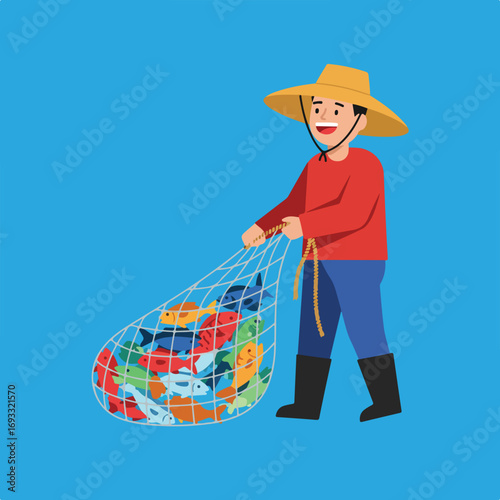 Happy fisherman with fish