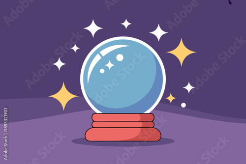 Mystical Crystal Ball with Sparkles and Purple Background for Fortune Telling