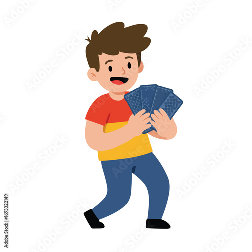 Boy holds cards