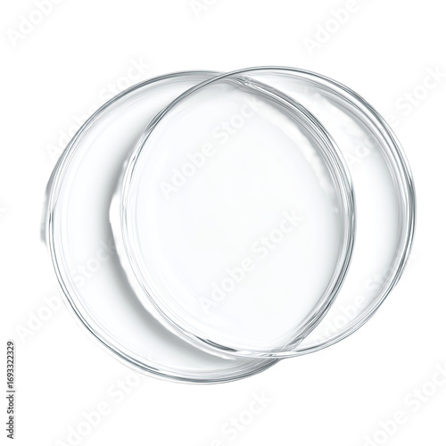 Two clear, round petri dishes stacked