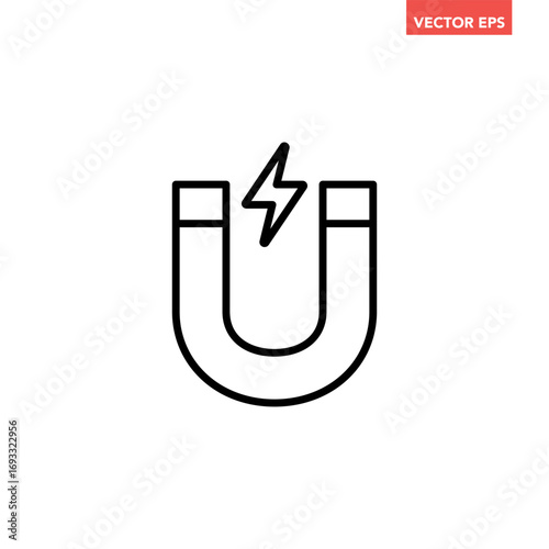 Single magnet line icon, simple magnet horseshoe flat design vector pictogram, infographic interface elements for app logo web button ui ux isolated on white background