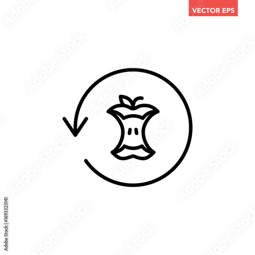 Single food waste recycle line icon, simple organic recycling flat design vector pictogram, infographic interface elements for app logo web button ui ux isolated on white background