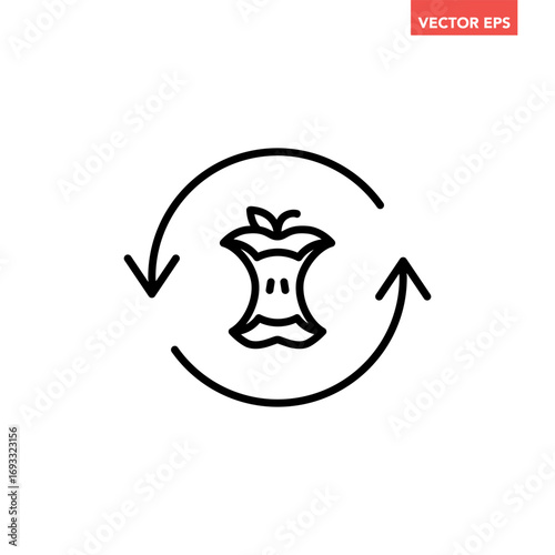 Single food waste recycle line icon, simple organic recycling flat design vector pictogram, infographic interface elements for app logo web button ui ux isolated on white background