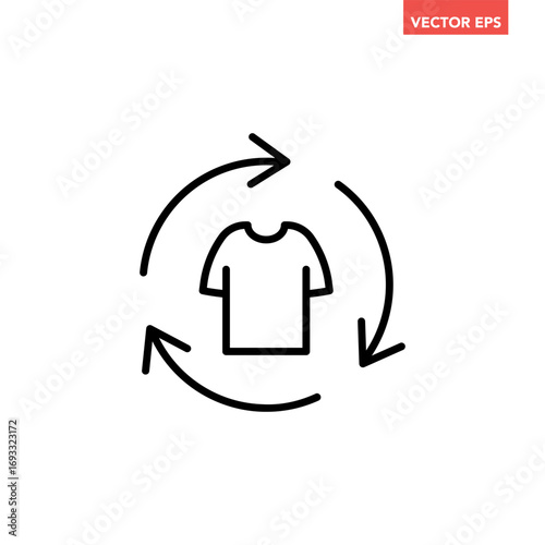 Black single recycling clothes line icon, simple renew or replace shirt flat design vector pictogram vector for app logotype web website button ui ux interface elements isolated on white background
