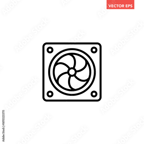 Black single cooler fan line icon, computer air cooling and ventilation  flat design vector pictogram, infographic interface elements for app logo web website button ui ux isolated on white background