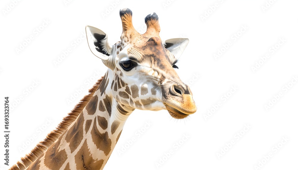 Fototapeta premium Giraffe Portrait Against White Background