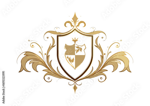 Ornate gold shield emblem design