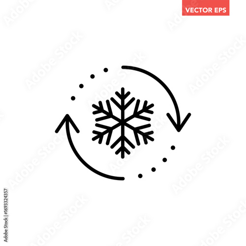 Black freezer control line icon, auto cooling or defrost, conditioning car or house flat design vector pictogram vector for app web website button ui ux interface elements isolated on white background
