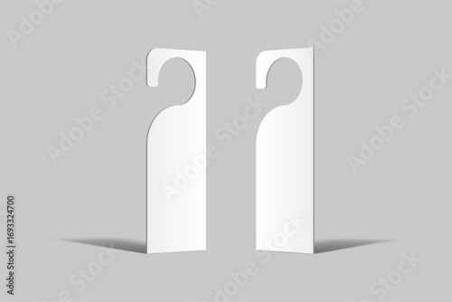 Realistic vector door hanger mockup isolated on background. Hanging paper card for hotel signage, branding design, marketing presentations, advertising, creative projects and information display