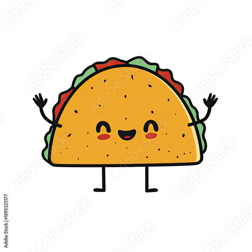 Cartoon taco with happy expression, arms raised