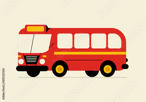 Red School Bus Illustration with Yellow Accents.