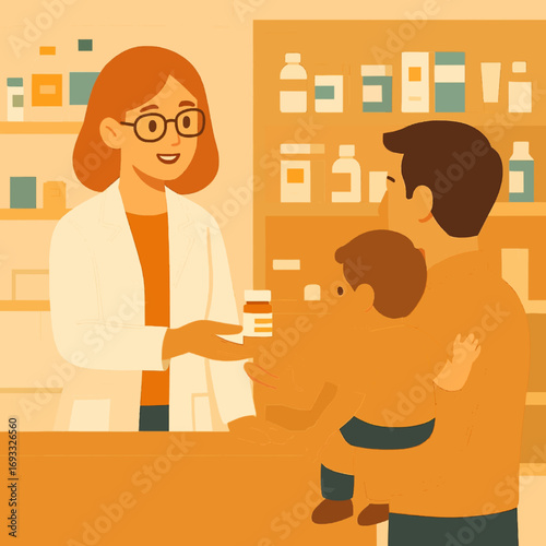 pharmacy explain the kid prescription to his parent