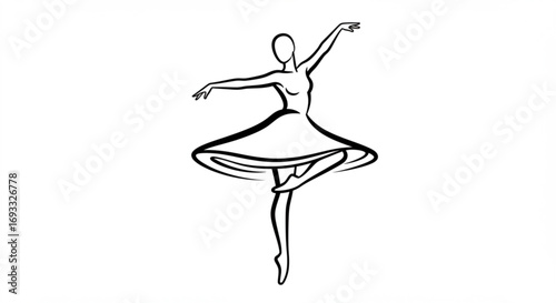 A stylized drawing of a ballerina in a tutu performing a dance pose in black and white art style vreated with genrated ai