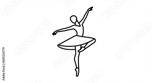 A line drawing of a ballerina in a tutu standing on one leg with her arms raised in a graceful pose vreated with genrated ai