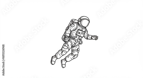 Illustration of a spaceman in a spacesuit floating in a white background in a sketch style design vreated with genrated ai