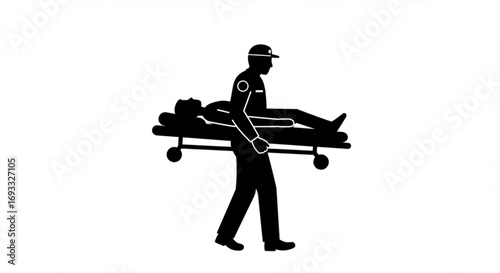 Illustration of an ambulance worker carrying a patient on a stretcher in a black and white image vreated with genrated ai