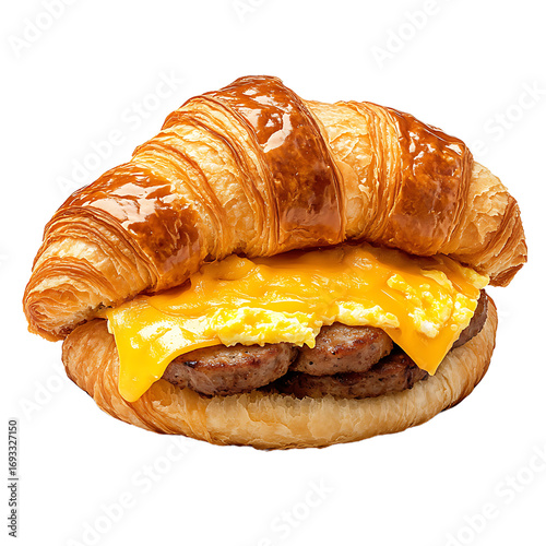 Croissant Sandwich with Sausage and Melted Cheese