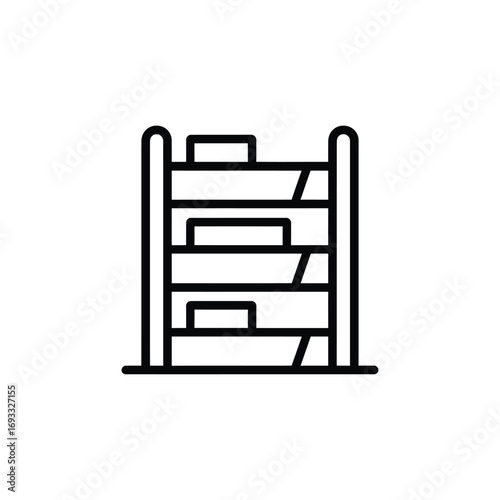 Simple line art icon of a bookshelf filled with books