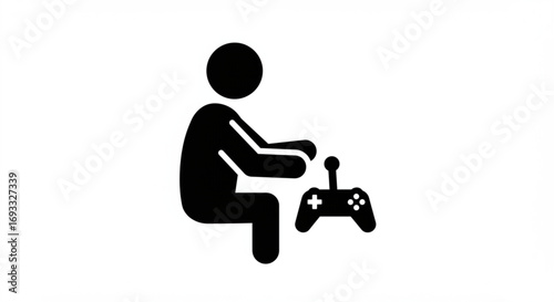 Person silhouette sitting and playing a video game with a controller in a simple black and white design vreated with genrated ai