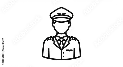 Aviation professional in uniform with pilot hat and epaulettes in a clean line drawing style illustration vreated with genrated ai