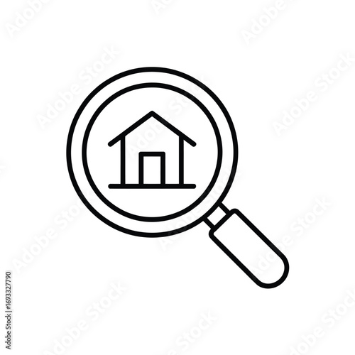 Magnifying glass over house icon for real estate search