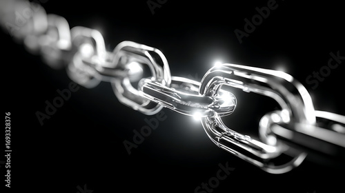 Close-up view of a shiny metallic chain highlighting its links against a dark background