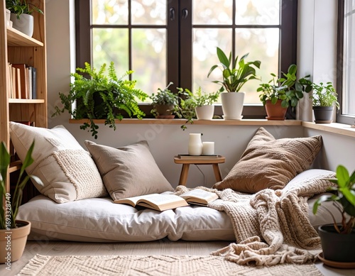 Cozy Reading Nook with Plants and Natural Light