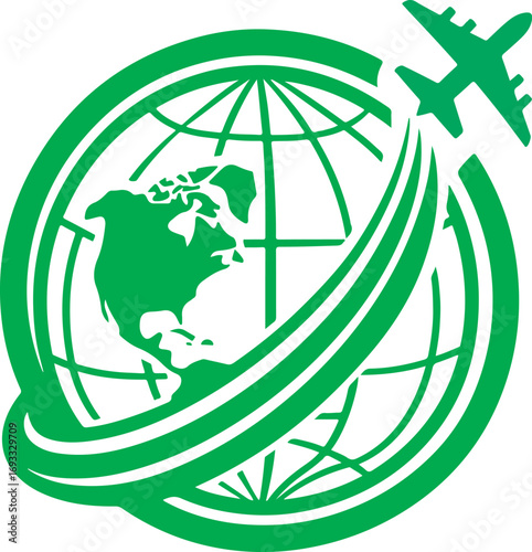 Green airplane global travel logo icon business corporate professional transportation service