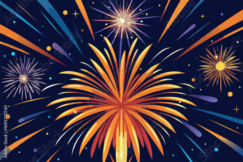 Vibrant Fireworks Display Exploding in Night Sky Celebration